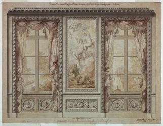 Entwurf für eine Fensterwand mit Wandteppich